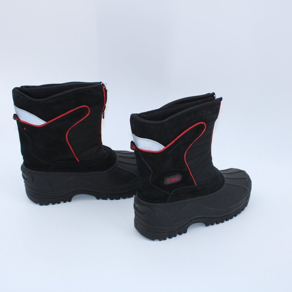Totes Kids Black With Red Stripe Waterproof Lined Zipper Snow Boots - Picture 4 of 9
